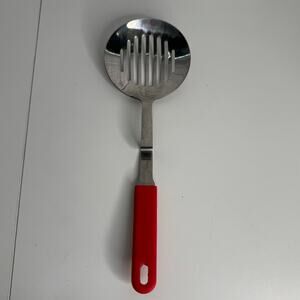 Hangable Red Silicone Handle Kitchen Slotted Spoon w/ Hook